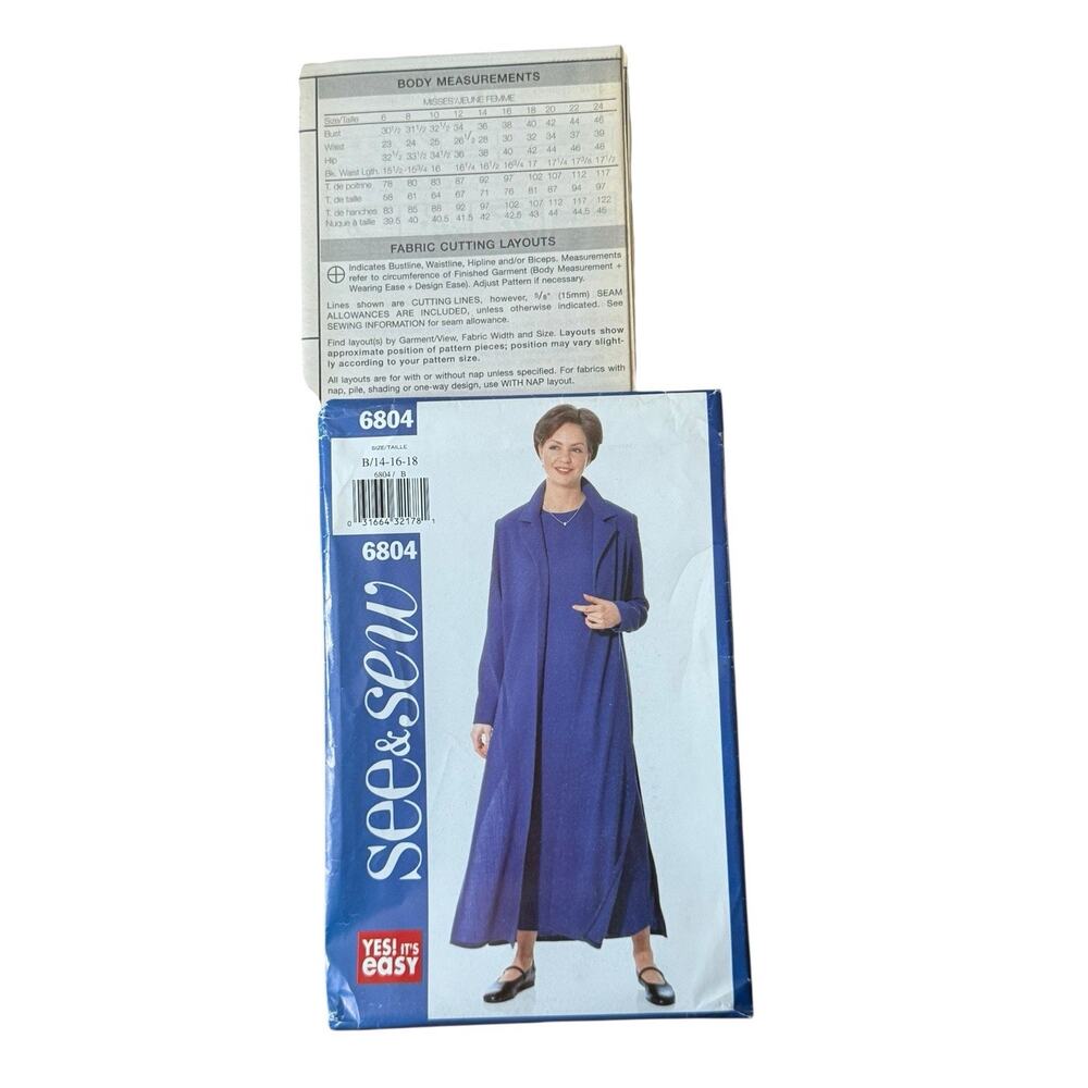 See & Sew Sewing Pattern UNCUT Misses 14 16 18 Duster Dress‎ Butterick Easy